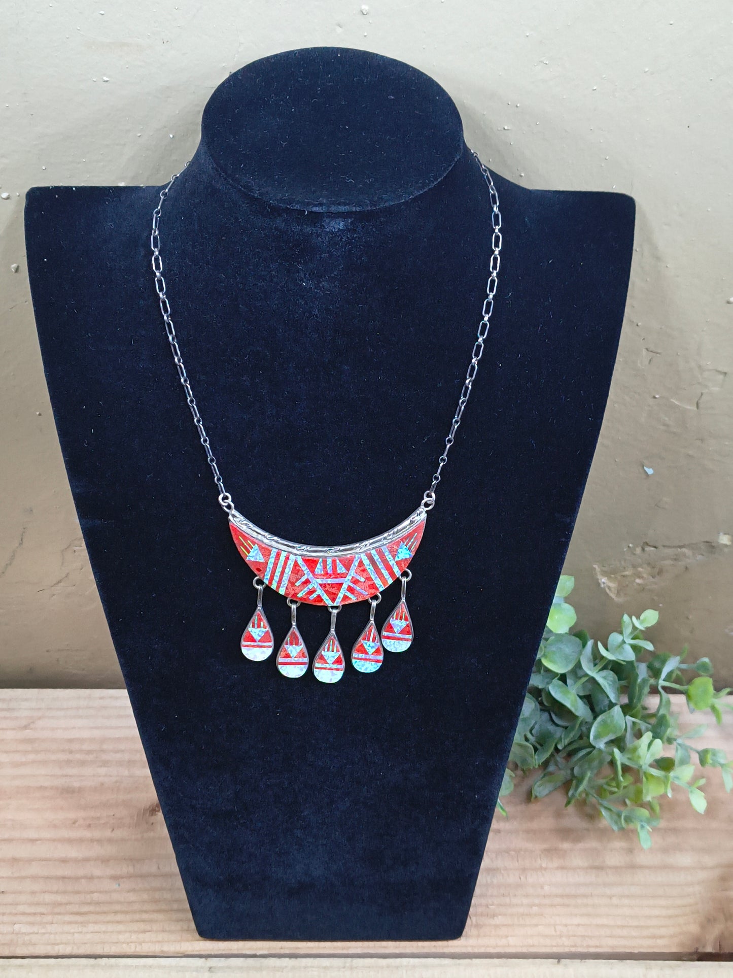 Apple Coral and Opal 14" Necklace and Earring Set