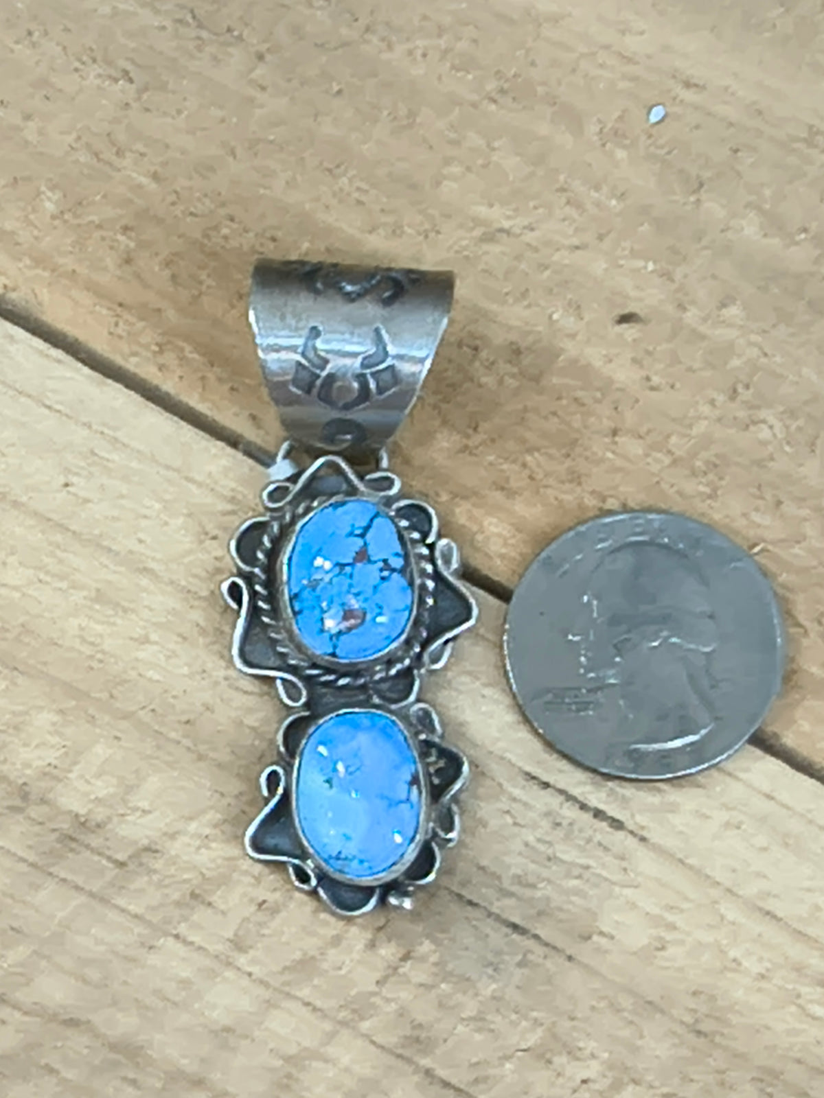 Golden Hills Turquoise 2 Stone Pendant by T. Nez Sr. (13mm bail)