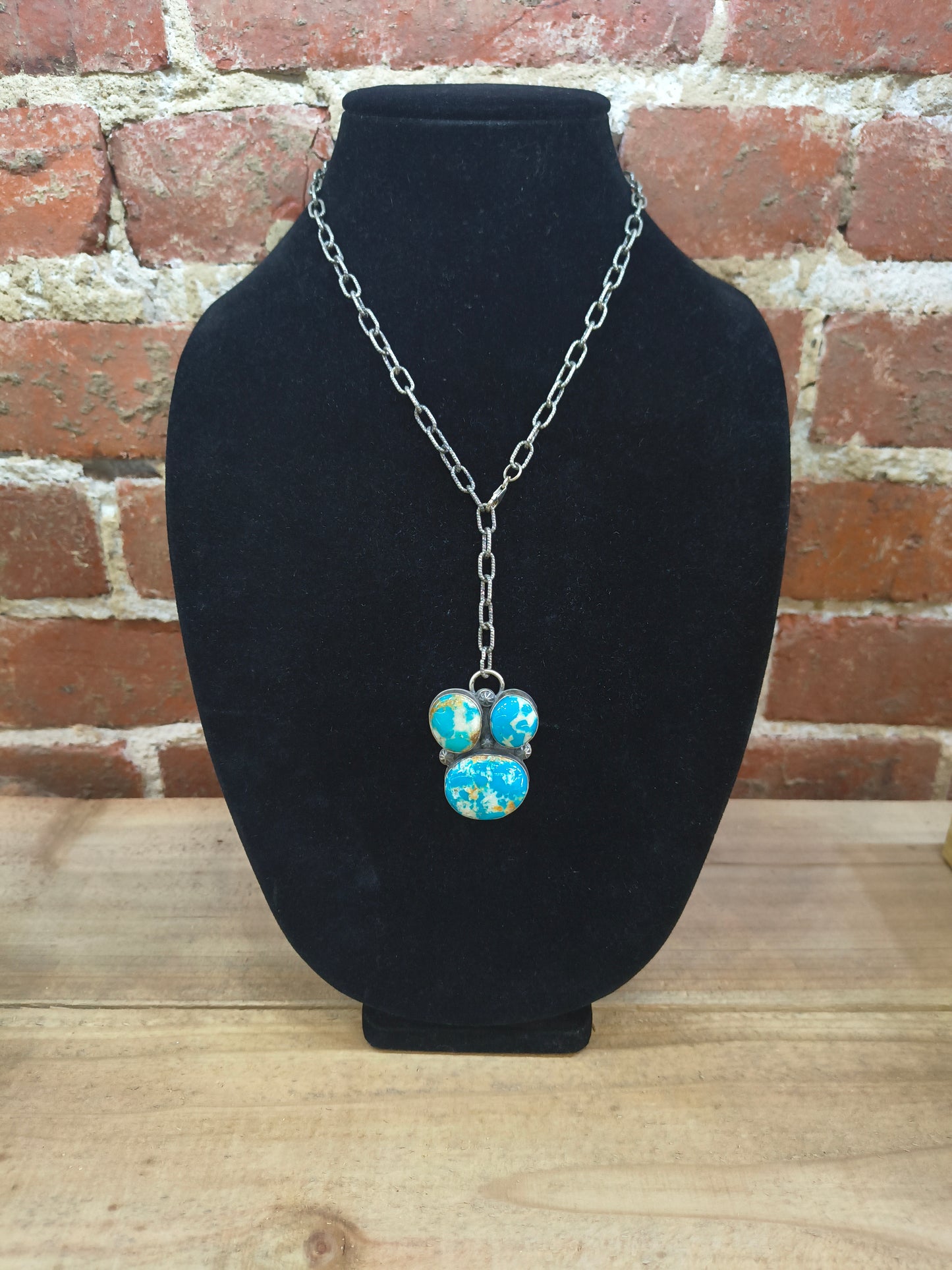 20" White Water Turquoise Adjustable Lariat Necklace by Bison, Navajo