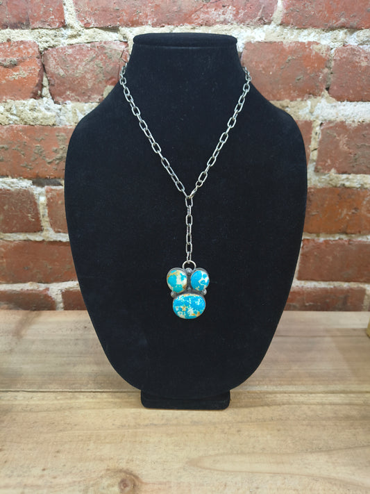 20" White Water Turquoise Adjustable Lariat Necklace by Bison, Navajo