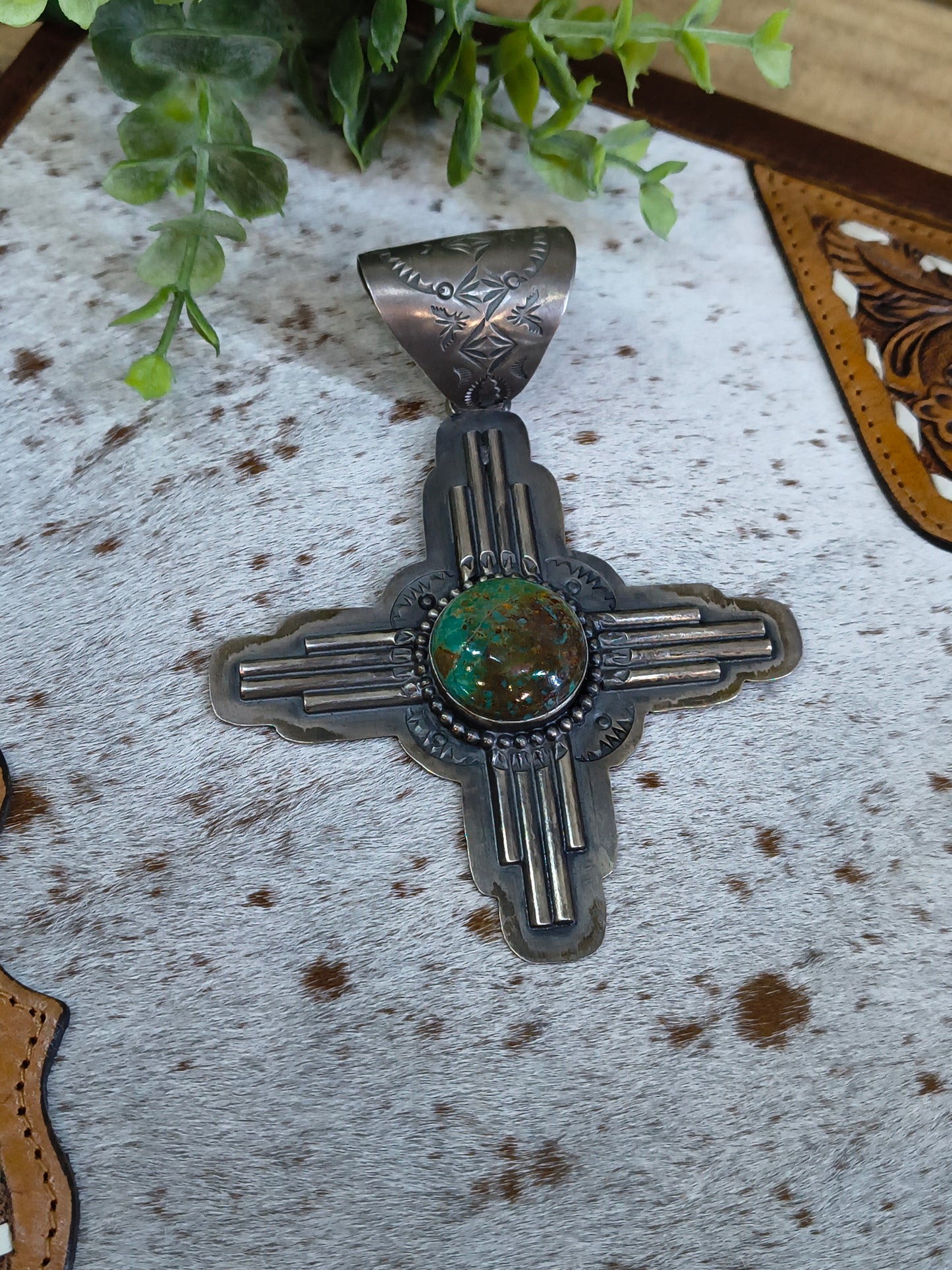Royston Turquoise Zia Pendant 20mm Bail by Delbert Sacatero, Navajo