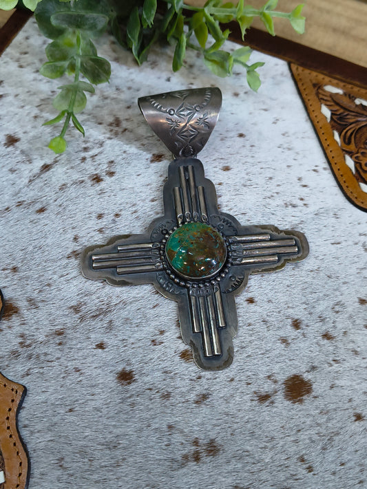Royston Turquoise Zia Pendant 20mm Bail by Delbert Sacatero, Navajo