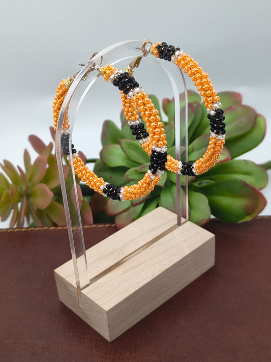 Orange/Black Hoop Earrings by Lillian Steele, Apache