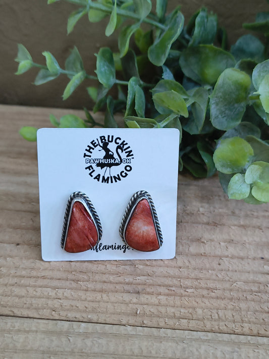 Spiny Oyster Shell Post Earrings by Chassity Belone, Navajo