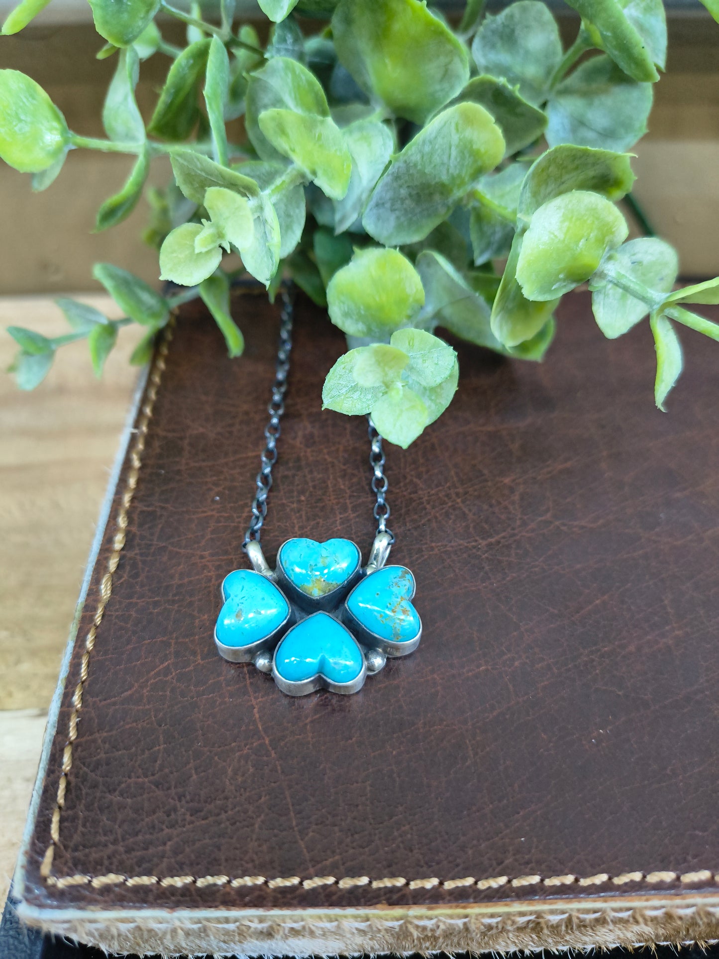 16" Turquoise Heart Cluster Necklace by Donovan Skeet, Navajo