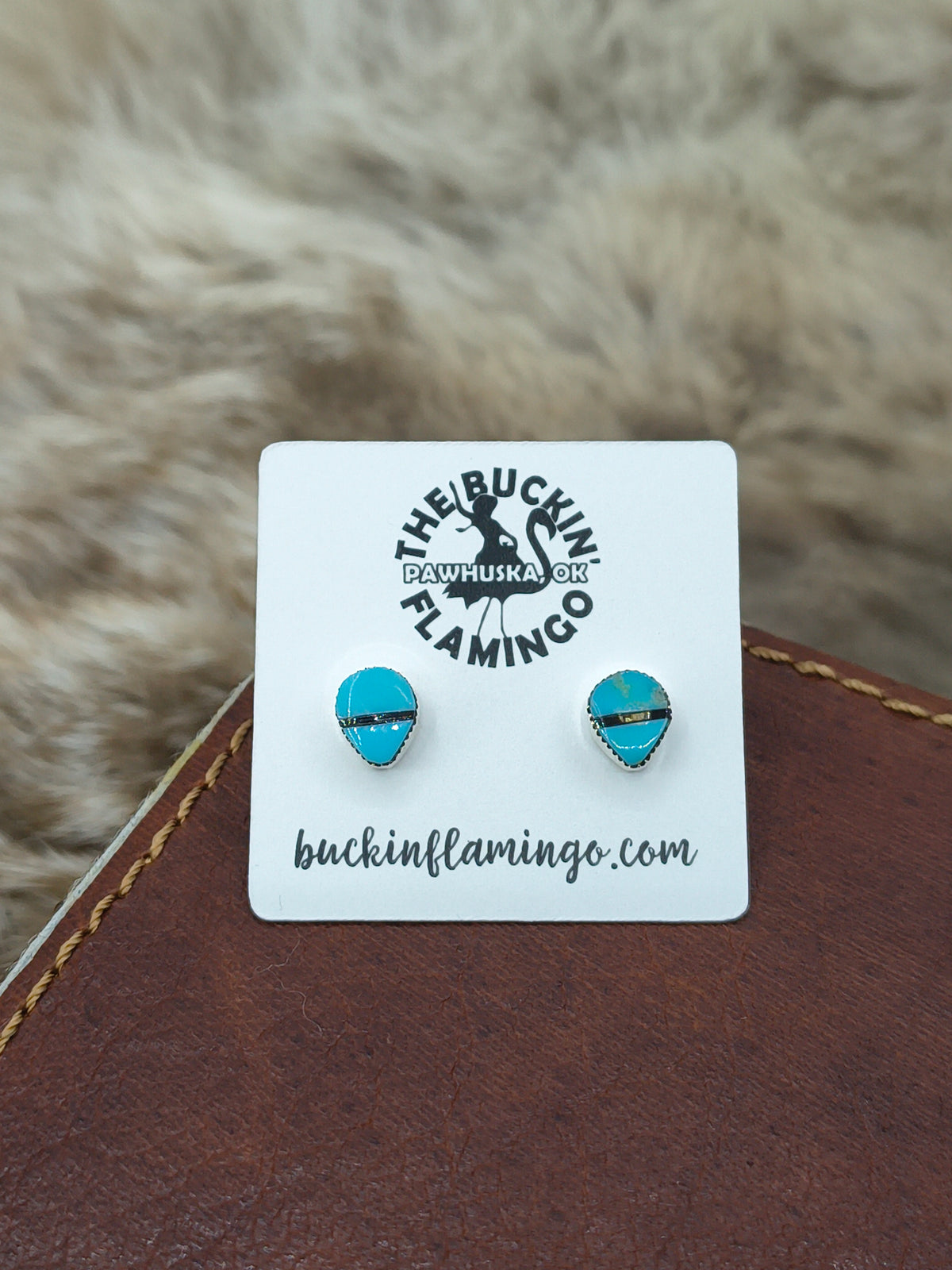 Tiny Turquoise Teardrop with Black Onyx Inlay Earrings