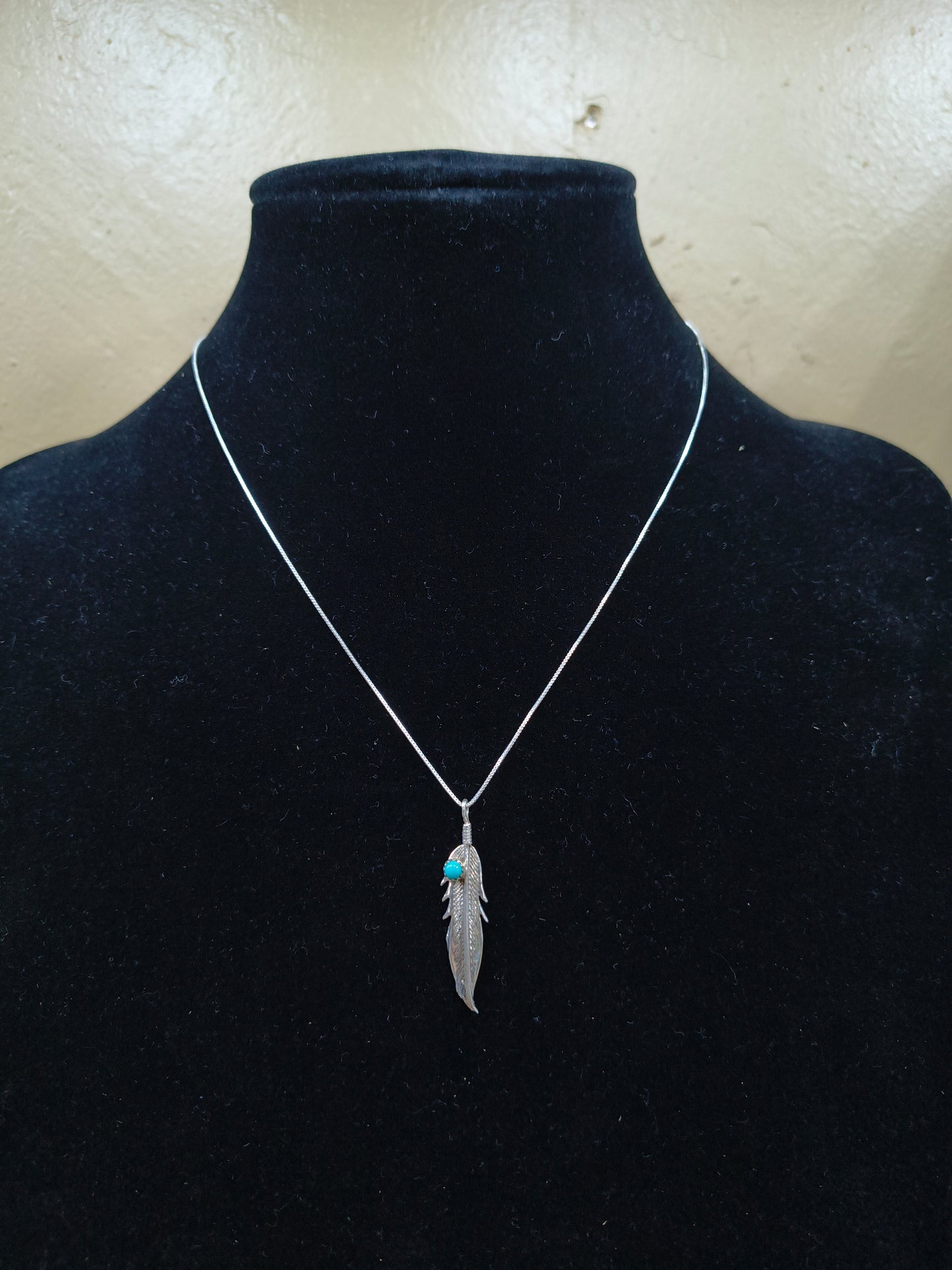 18" Feather Turquoise Necklace by Louise Joe, Navajo