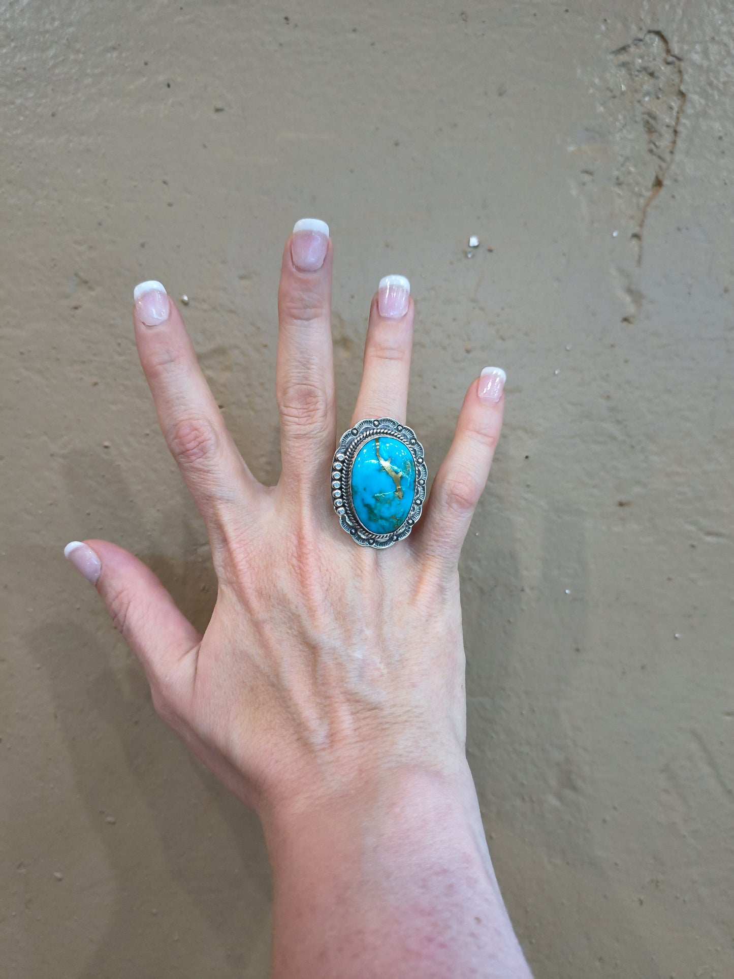 7.5 Kingman Turquoise Ring by Gilbert Platero, Navajo