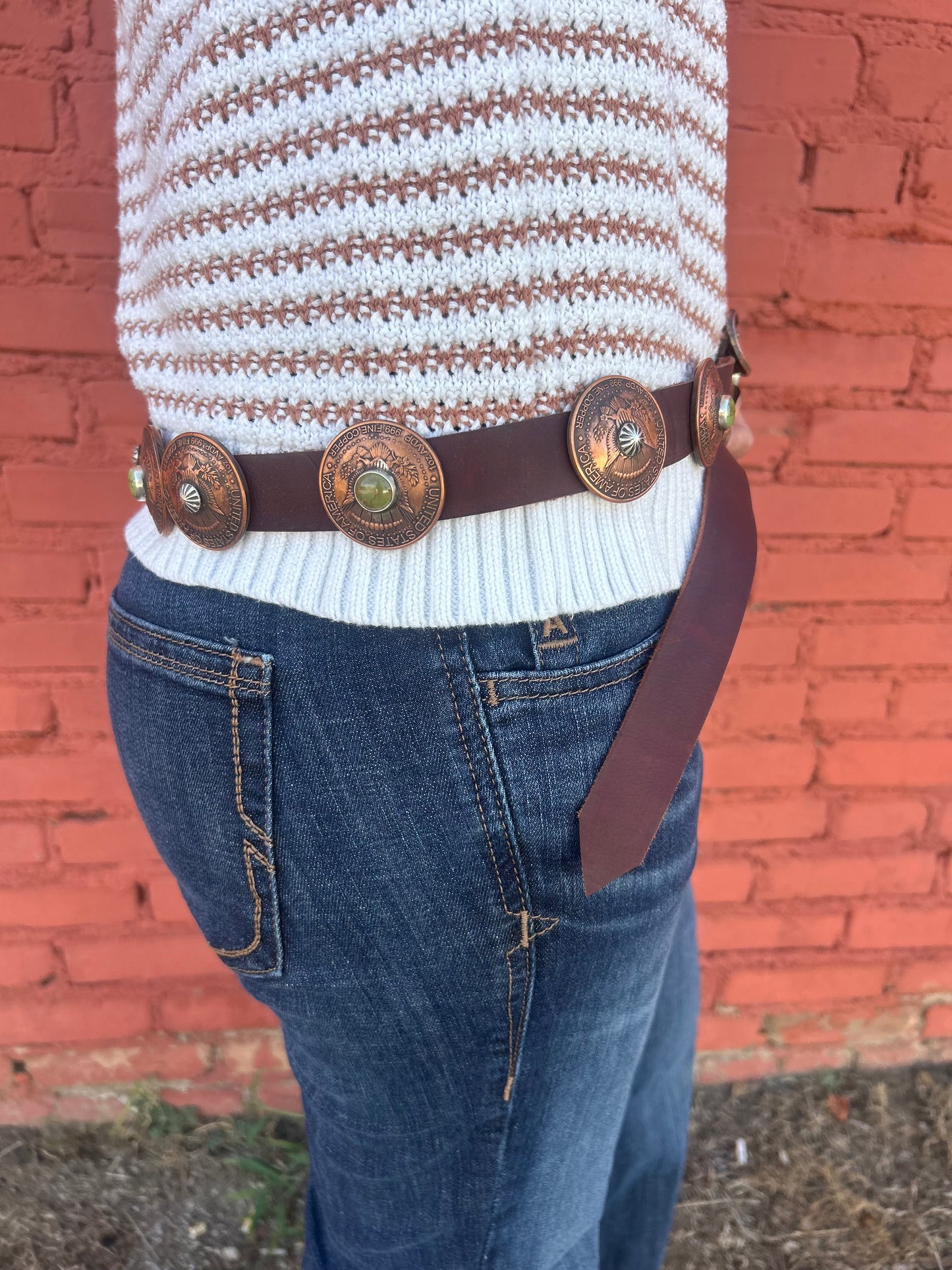Copper 1 oz Coin on Leather Belt by James Begay, Jr., Navajo