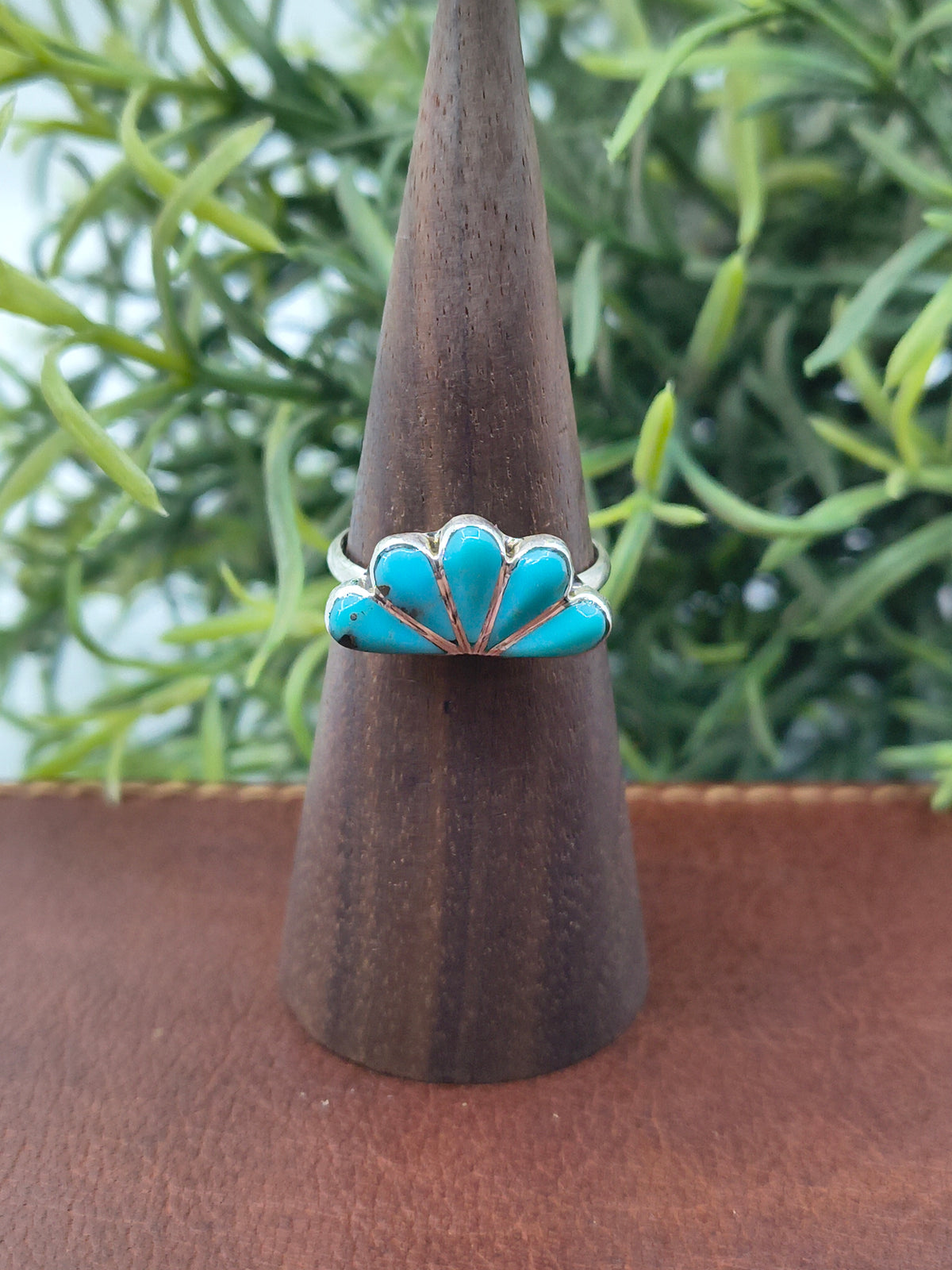 8.5 Half Cluster Inlay Turquoise Ring by Velda Nastacio, Zuni