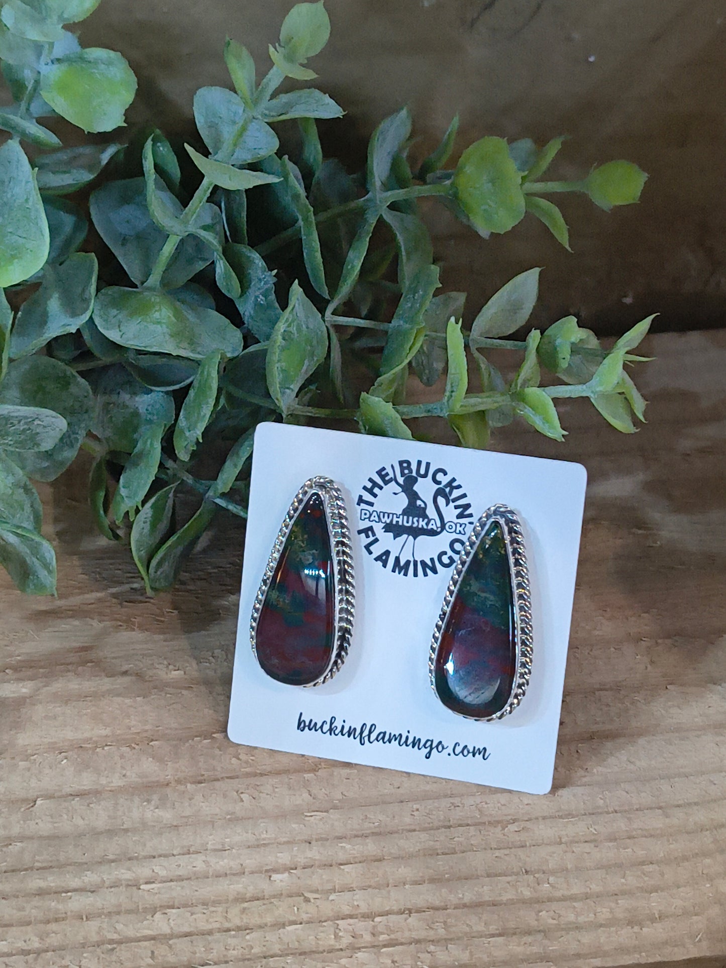 Bloodstone Teardrop Post Earring by Shirley Henry, Navajo