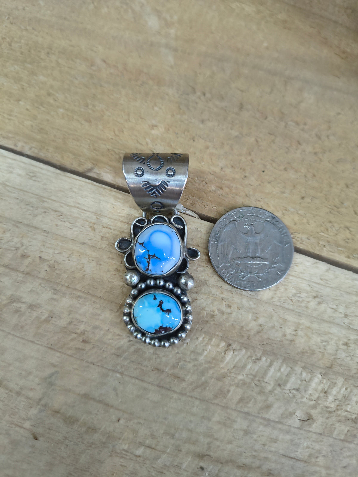 2 Stone Golden Hills Turquoise Pendant 13 mm Bail by Terrel Nez, Sr. Navajo