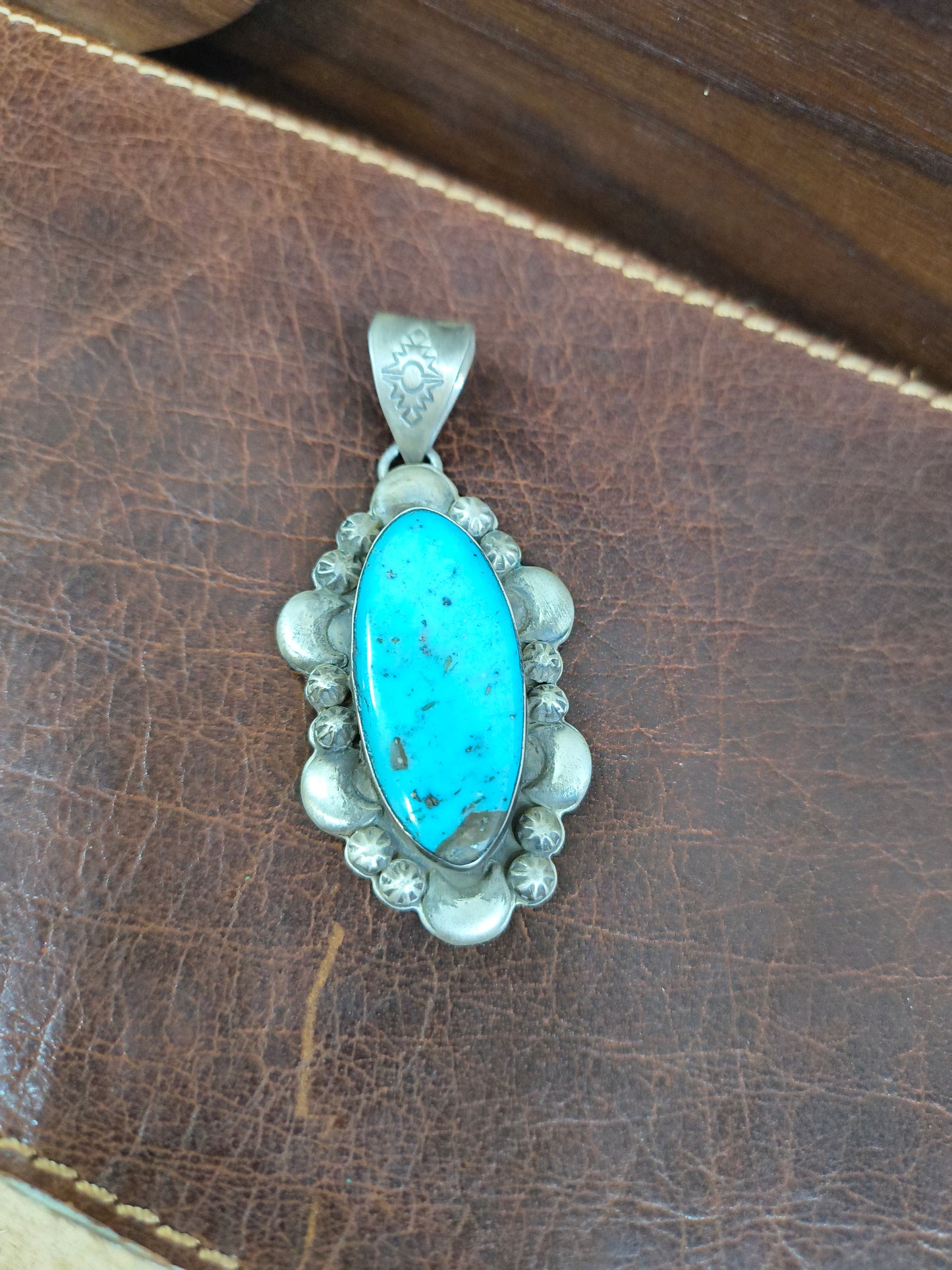 Slender Oval Kingman Turquoise Pendant 10mm Bail by Steven Nez, Navajo