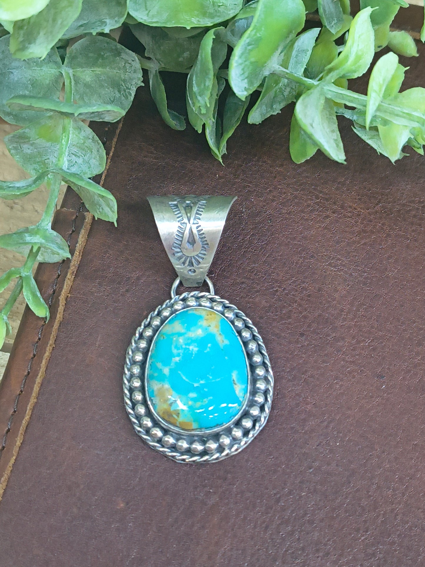 Cripple Creek Turquoise Pendant 13.5mm Bail by T Nez Sr., Navajo