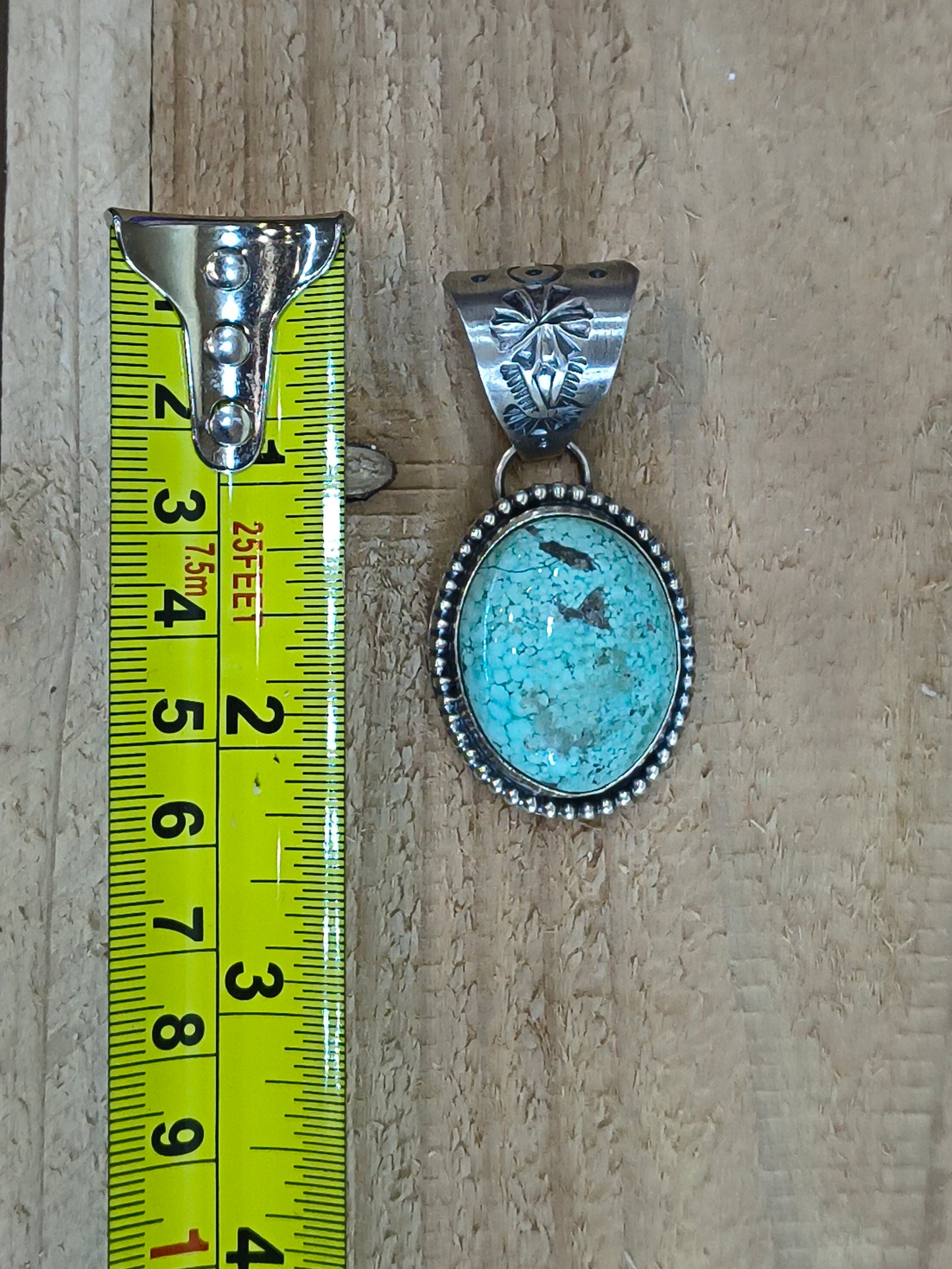 Elisa Turquoise Pendant by T. Nez, Sr., Navajo made (13.5mm bail)