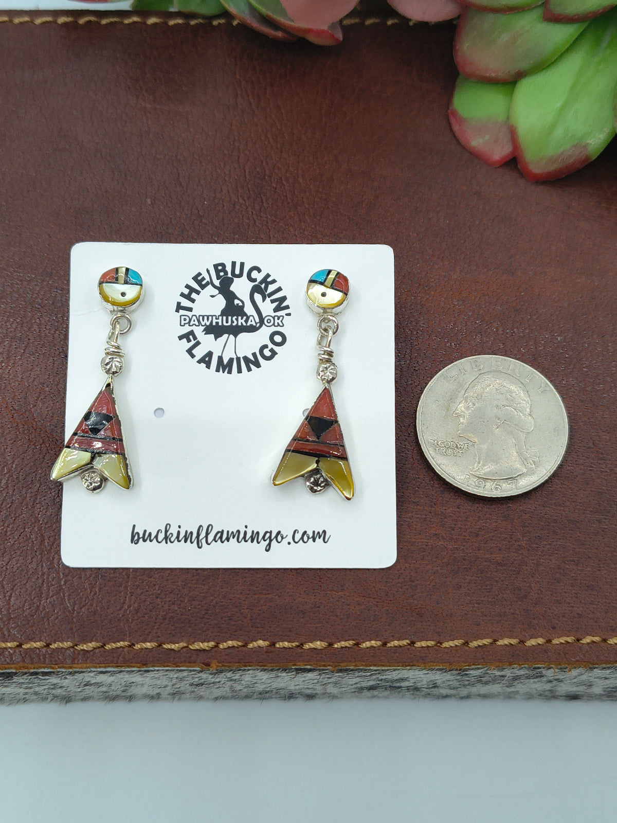 Inlay Dangle Earrings with Sunface Post by Ole Eriacho, Zuni