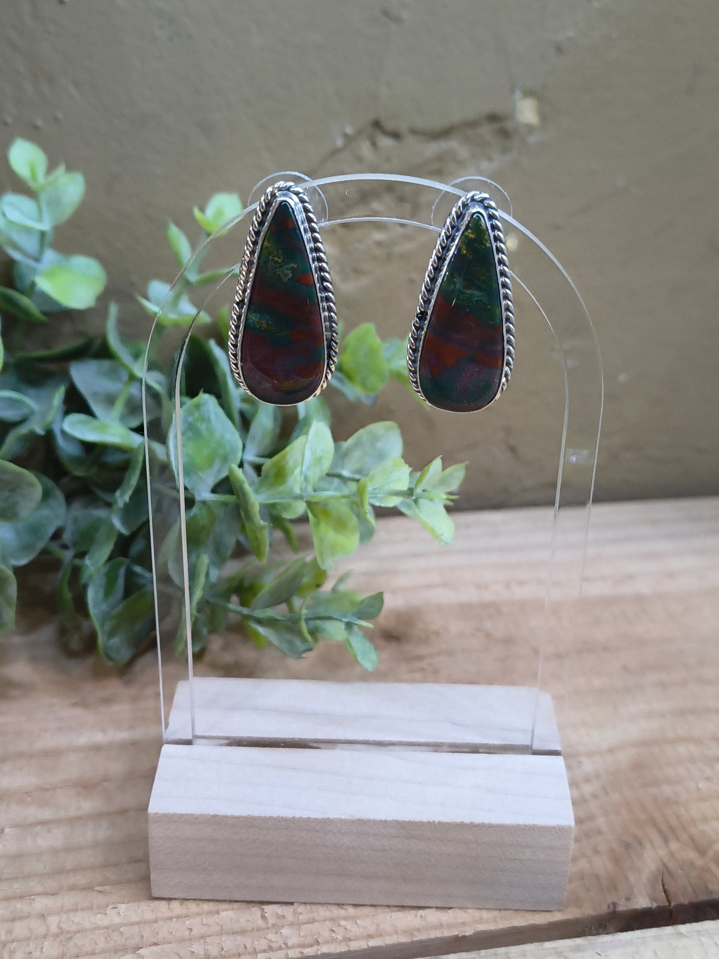 Bloodstone Teardrop Post Earring by Shirley Henry, Navajo