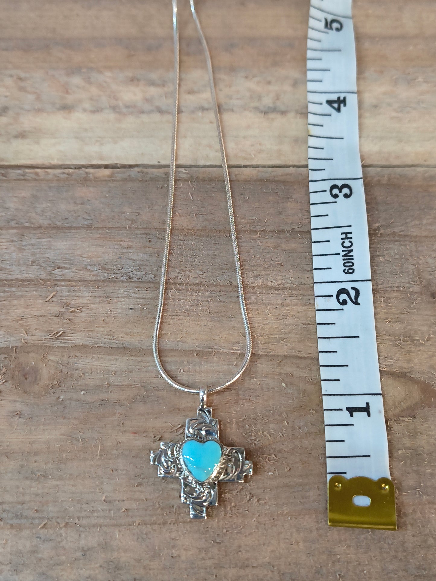 Turquoise Heart in Zia Stamped Pendant on 16" necklace