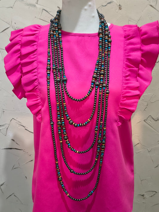 16 Foot Navajo Pearl with Turquoise & Spiny Oyster Necklace