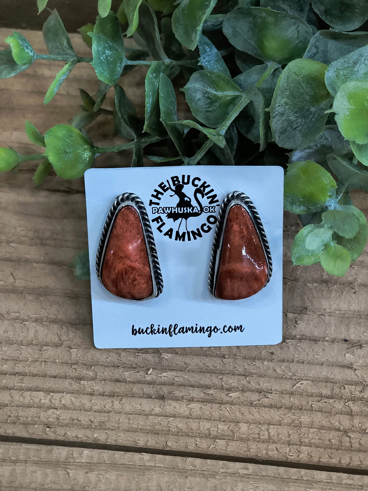 Spiny Oyster Shell Post Earrings by Chassity Belone, Navajo