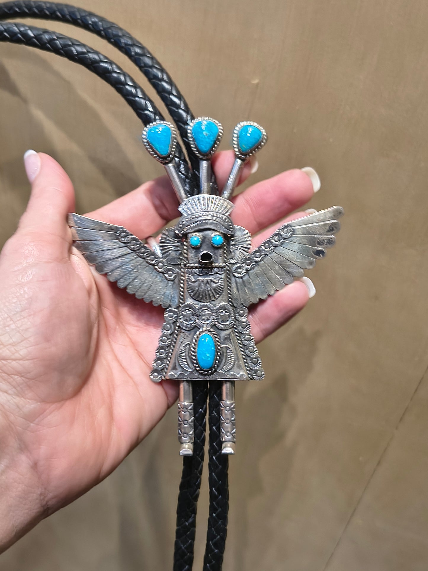Kachina Bolo with Turquoise by Garrett Hale, Navajo