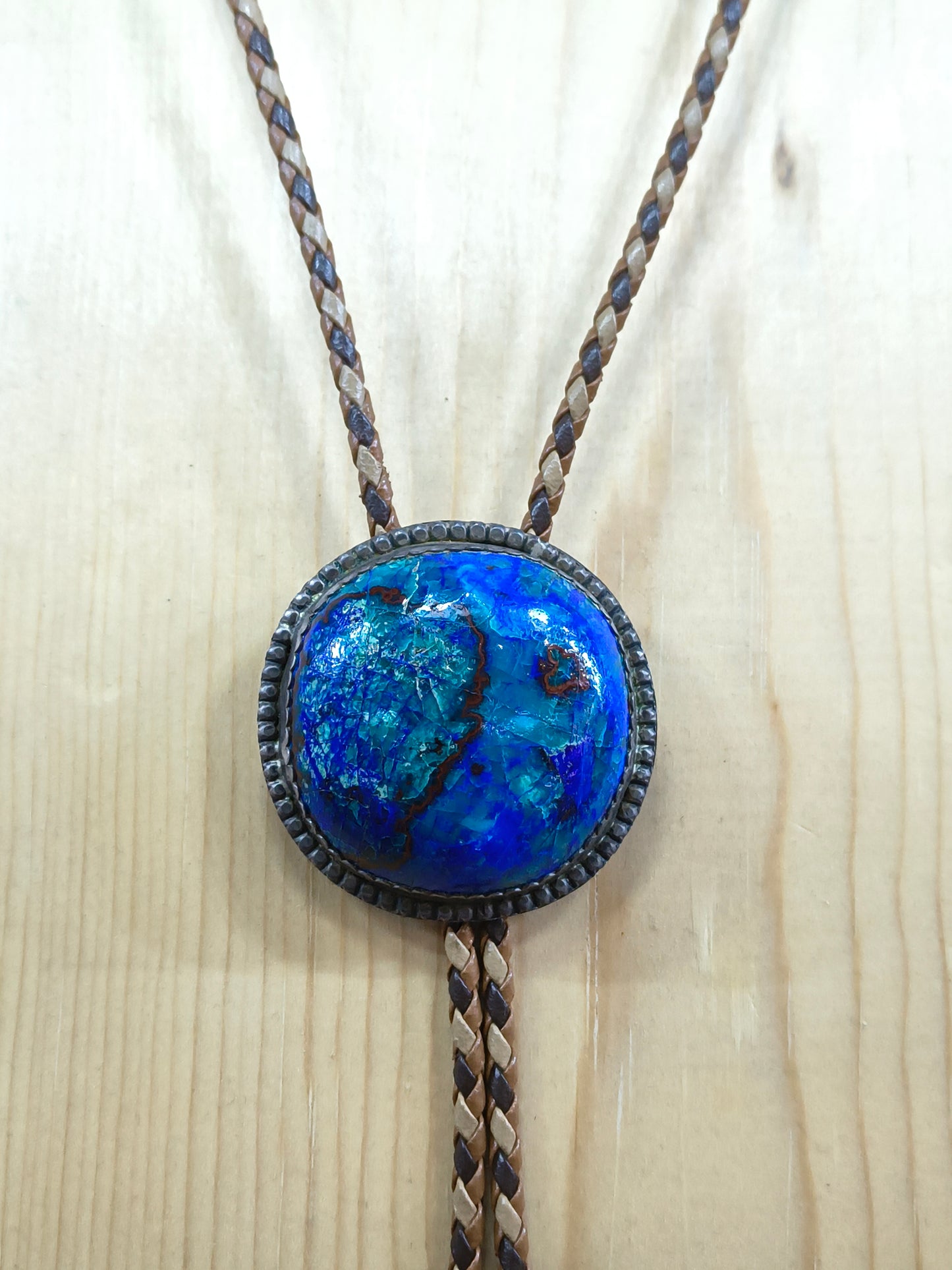 Azurite-Chrysocolla 37" Brown Bolo Tie