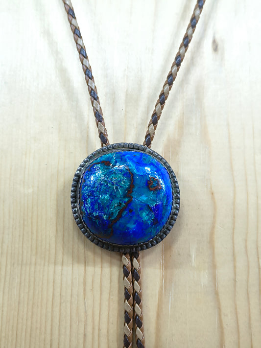 Azurite-Chrysocolla 37" Brown Bolo Tie