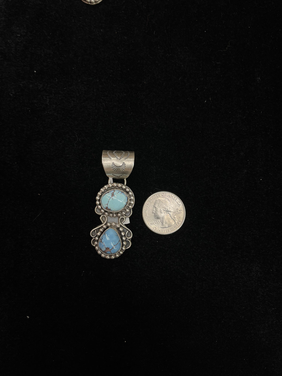 2 Stone Golden Hills Turquoise Pendant 13 mm Bail by Terrel Nez, Sr. Navajo