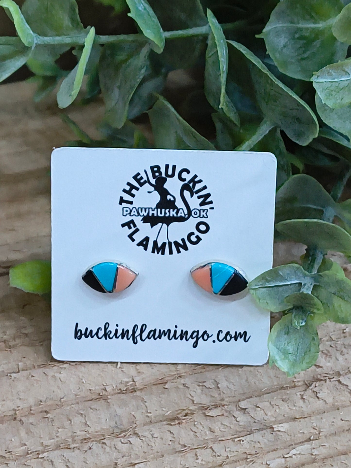 Inlay Fan Post Earrings, Zuni Made