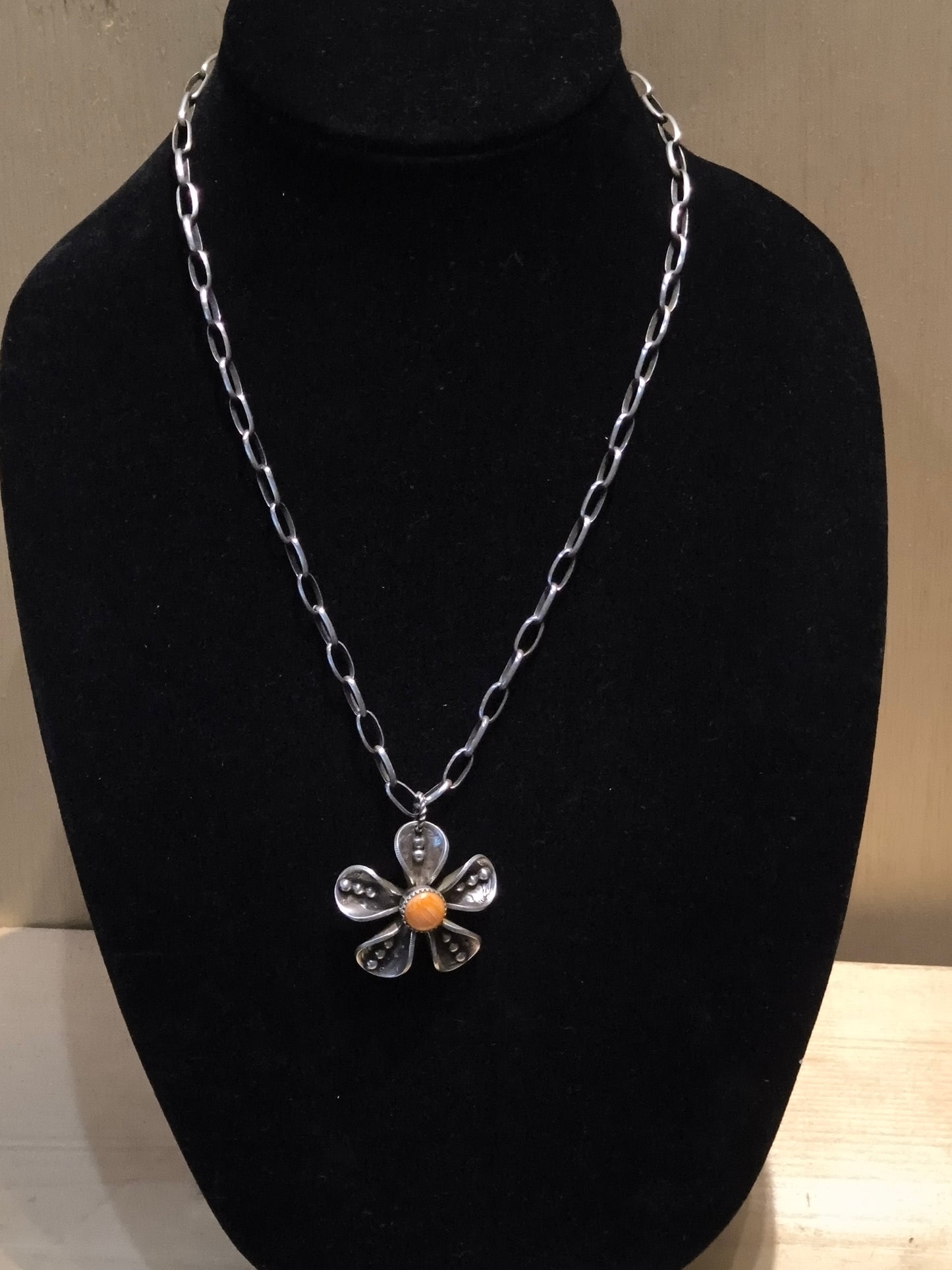 Spiny Oyster Mercury Dime 20" Paperclip Necklace by James Begay, Jr., Navajo