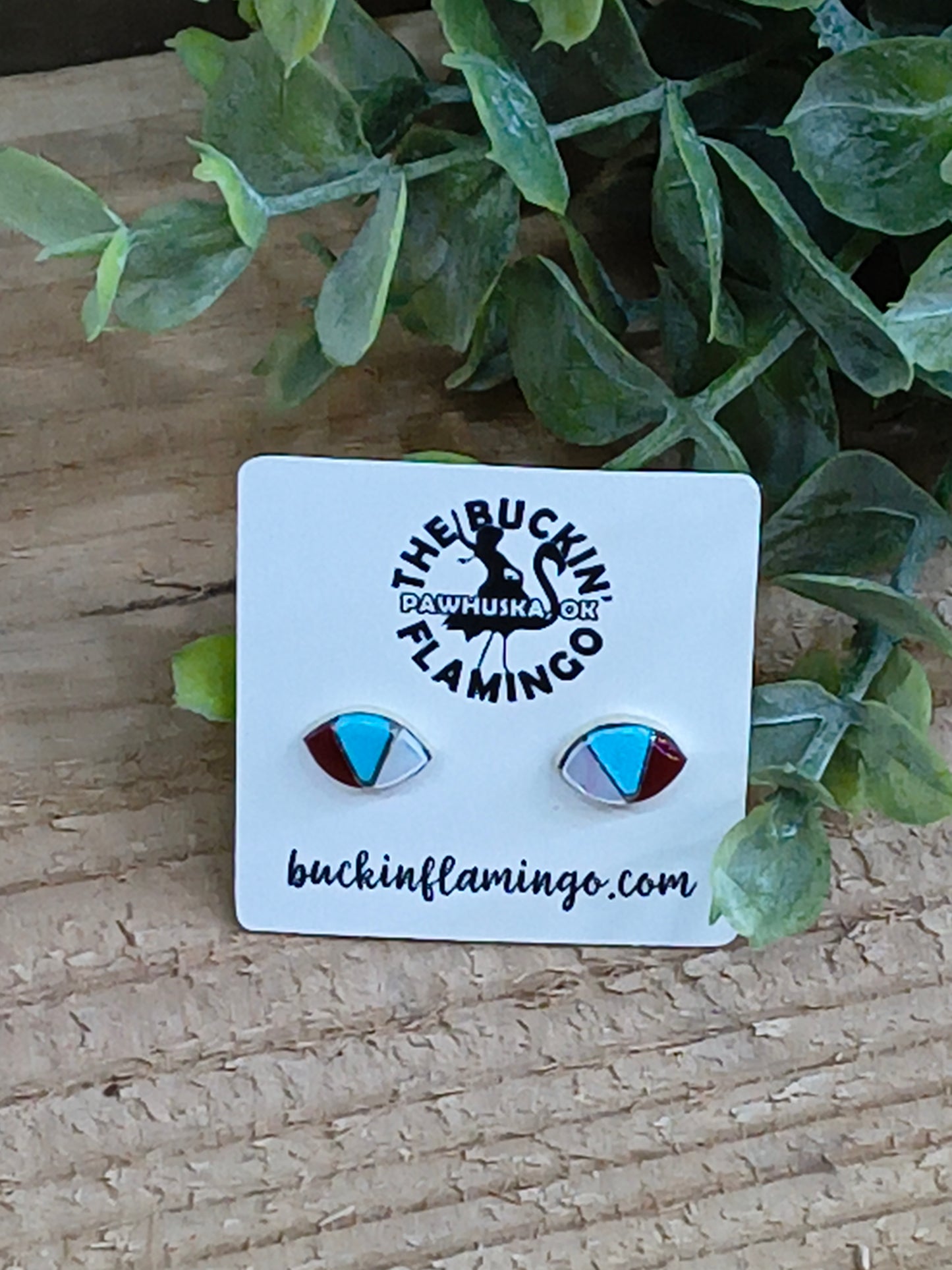 Inlay Fan Post Earrings, Zuni Made