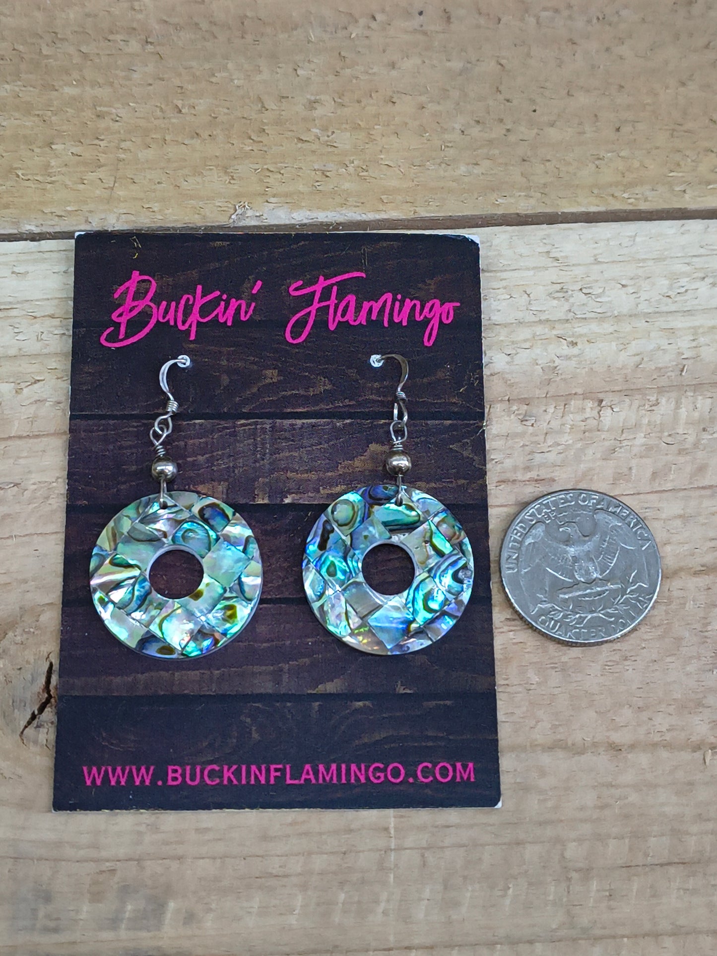 Abalone Circle Inlay Hook Earrings