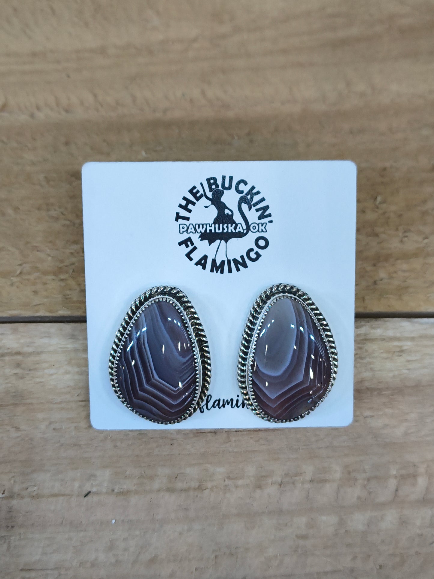 Botswana Agate Teardrop Post Earring by Shirley Henry, Navajo