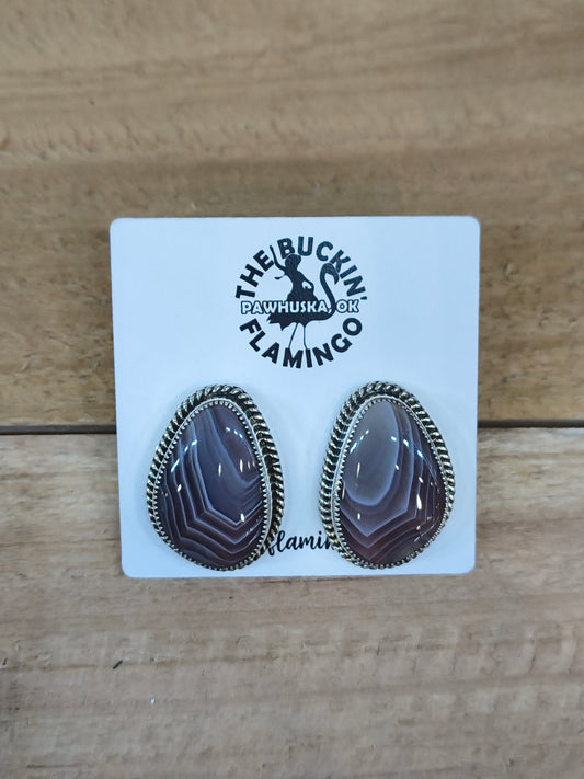 Botswana Agate Teardrop Post Earring by Shirley Henry, Navajo