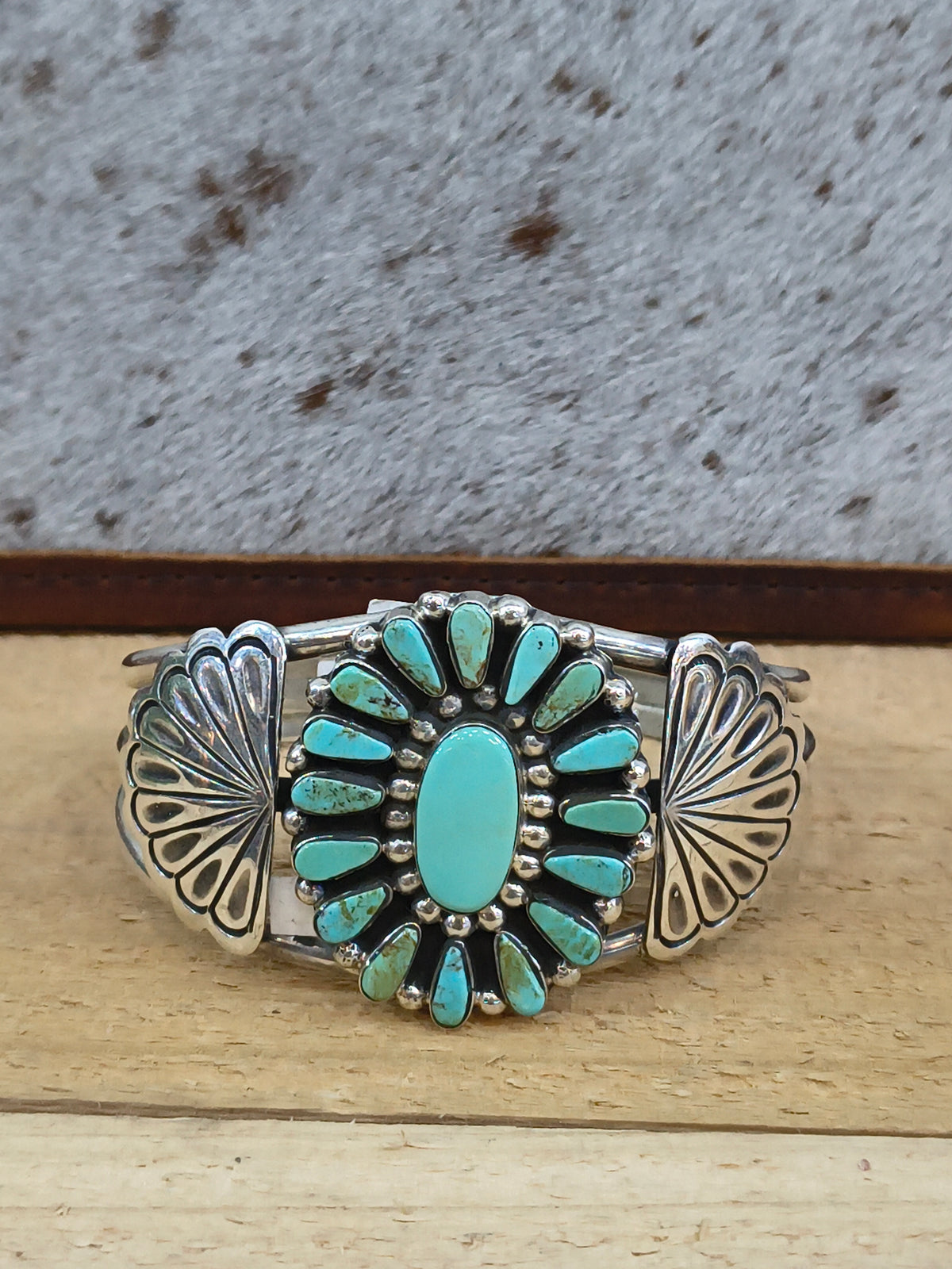 Turquoise Cluster Cuff by Loretta Delgarito, Navajo