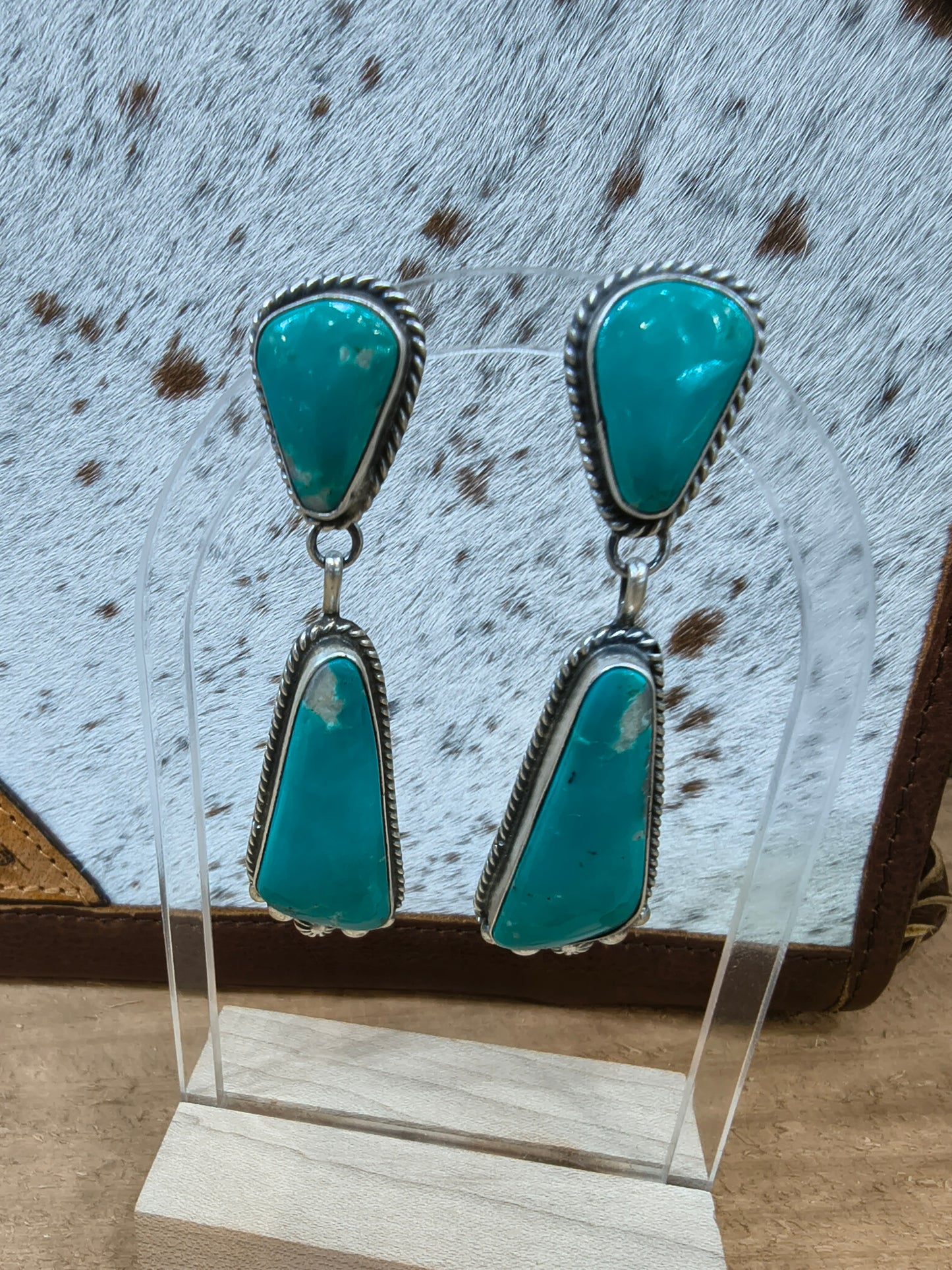 High Grade Kingman Turquoise Dangle Earrings by Elouise Kee, Navajo