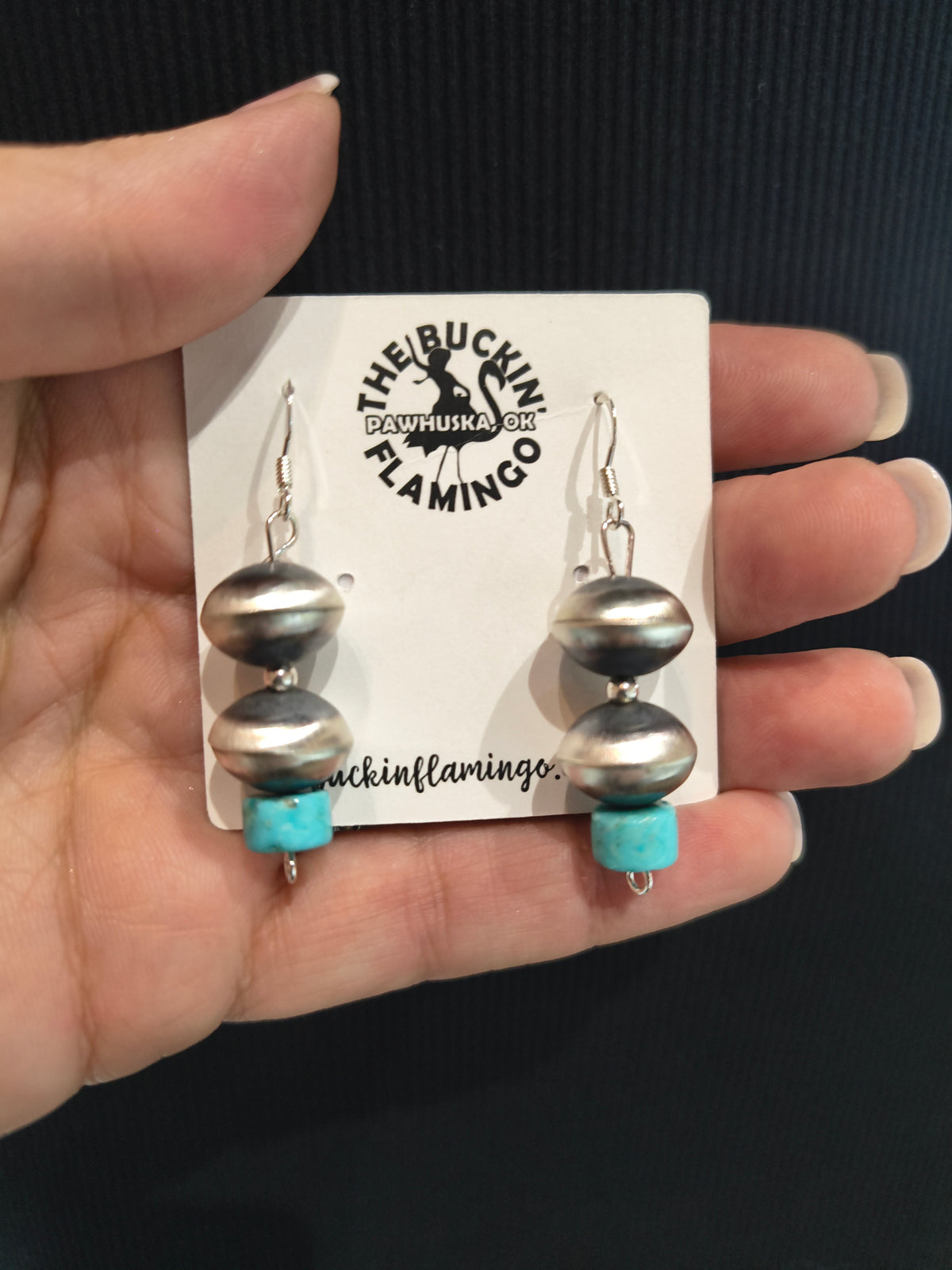 32" Handmade Navajo Pearl & Earring Set with Turquoise by Sharon Cooley, Navajo