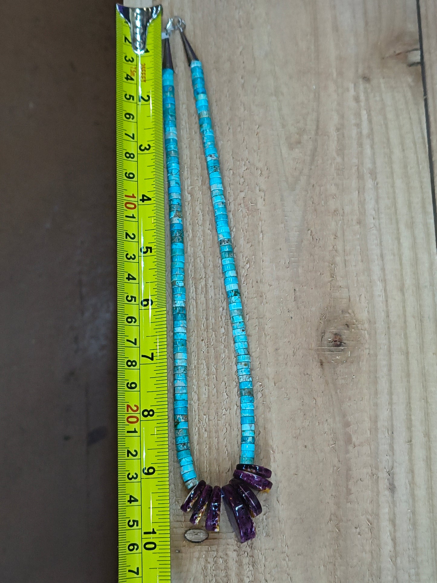19" Purple Spiny Oyster and Turquoise Heishi Necklace