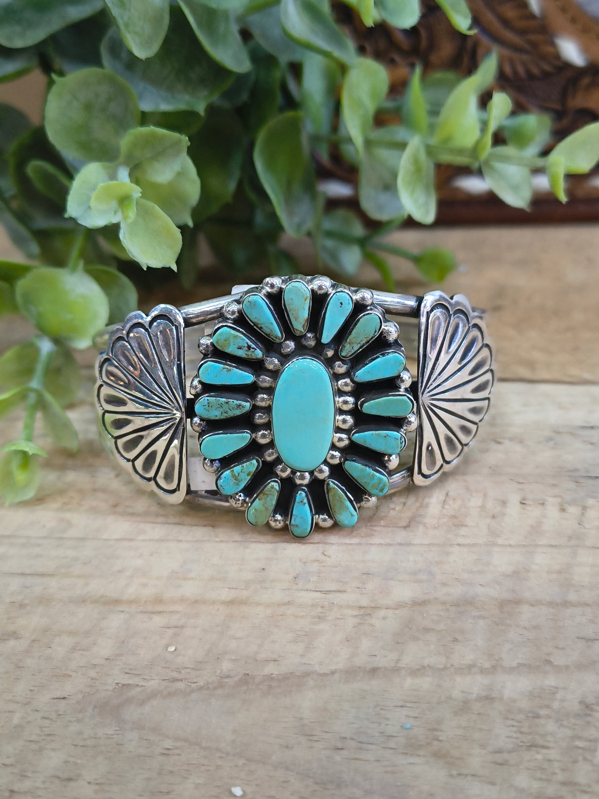 Turquoise Cluster Cuff by Loretta Delgarito, Navajo