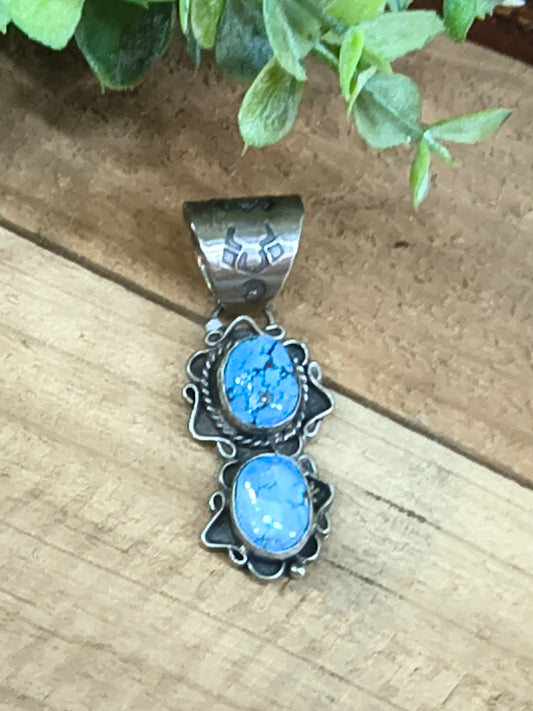 Golden Hills Turquoise 2 Stone Pendant by T. Nez Sr. (13mm bail)