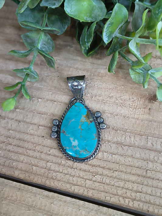Kingman Teardrop Turquoise Pendant 9mm Bail by Gilbert Nez, Navajo