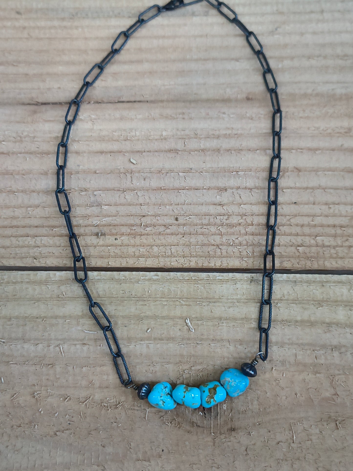 16" Natural 4 Turquoise Nuggets on a Paperclip Chain Necklace