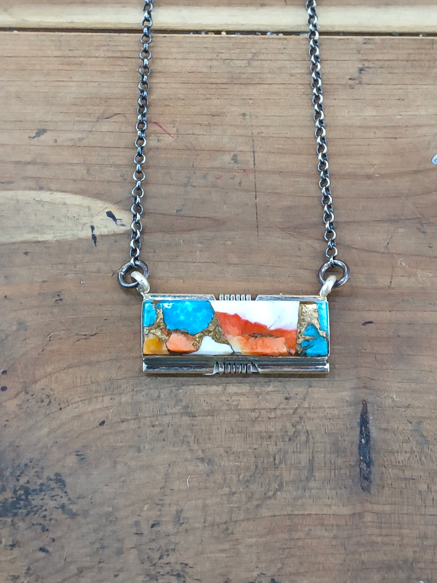 16" Orange Crush Bar Necklace by Steve Francisco, Navajo
