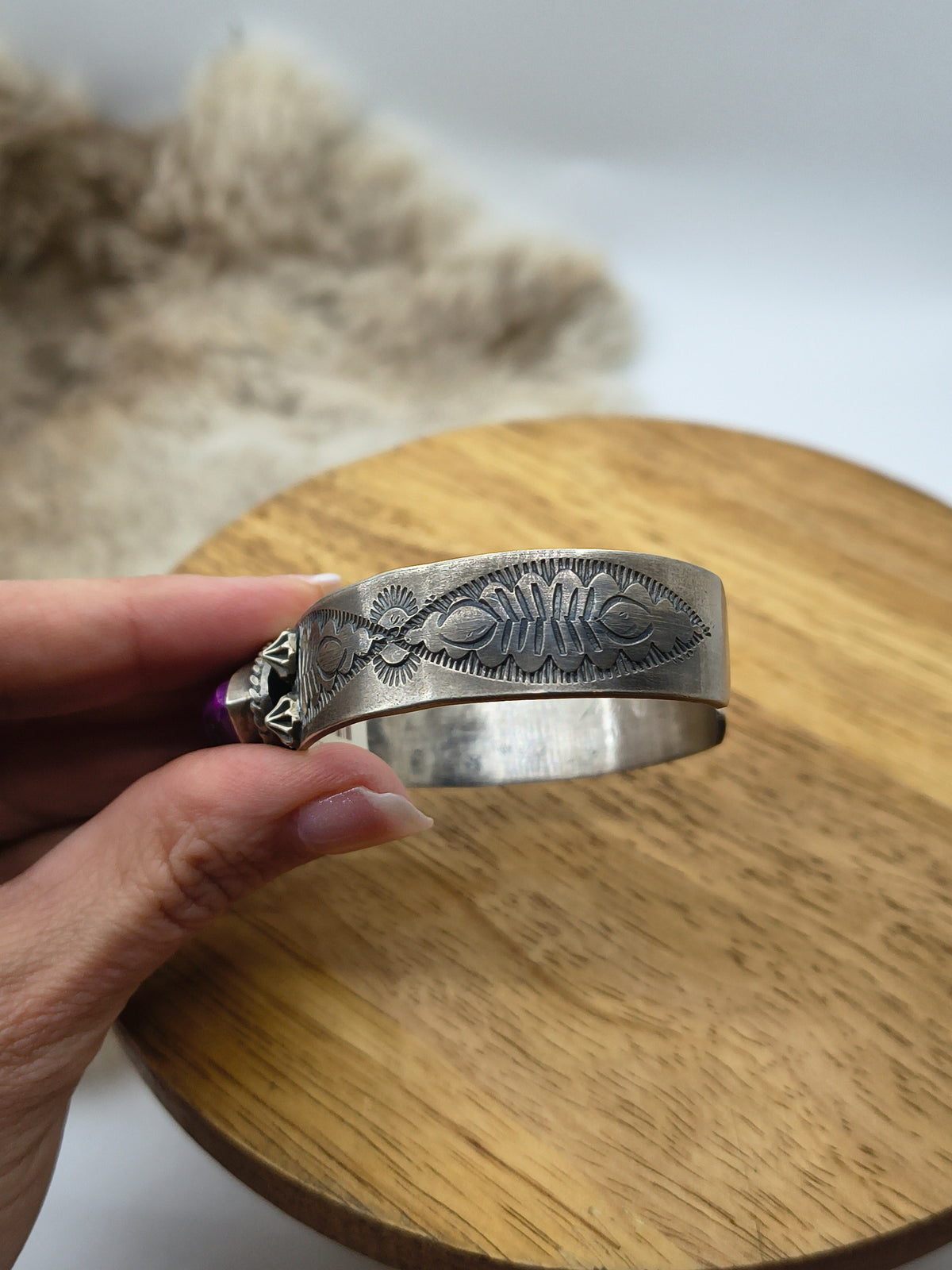 Sugilite & Sterling Silver Cuff by Bobby Johnson, Navajo Made (6”-7”)