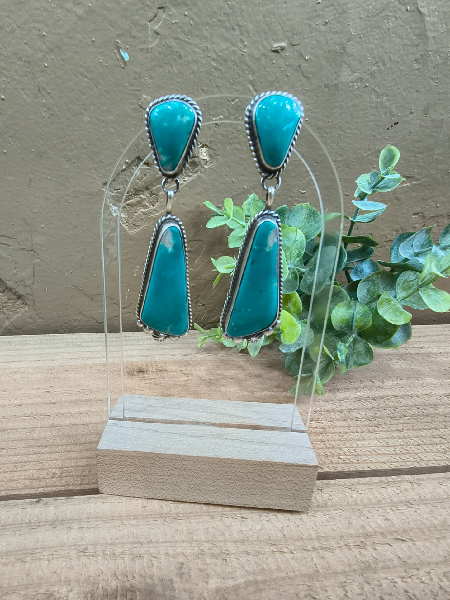 High Grade Kingman Turquoise Dangle Earrings by Elouise Kee, Navajo