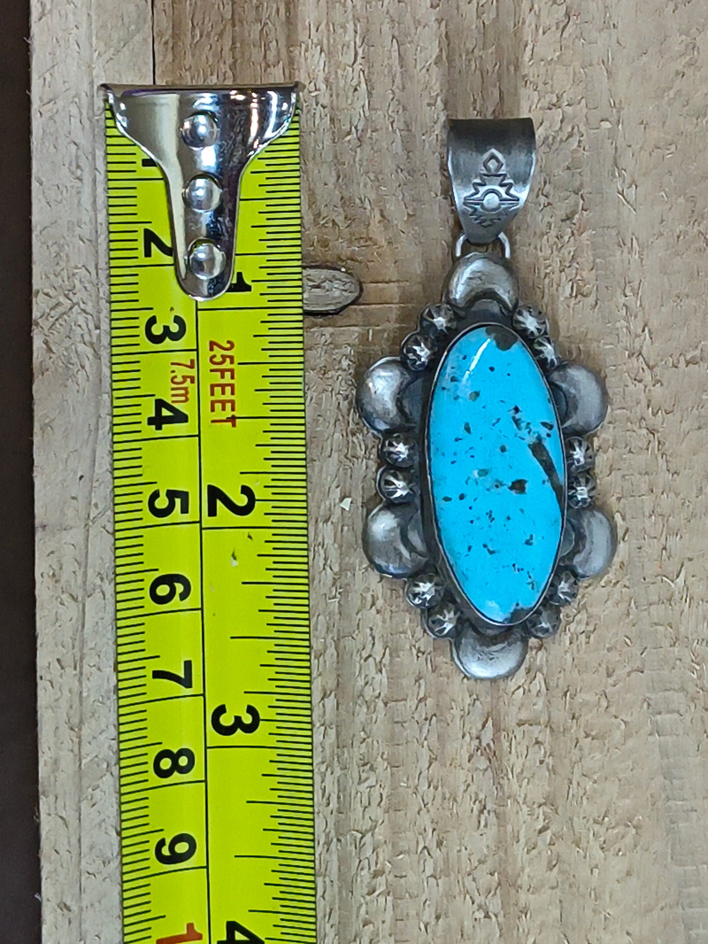 Slender Oval Kingman Turquoise Pendant 10 mm by Steven Nez