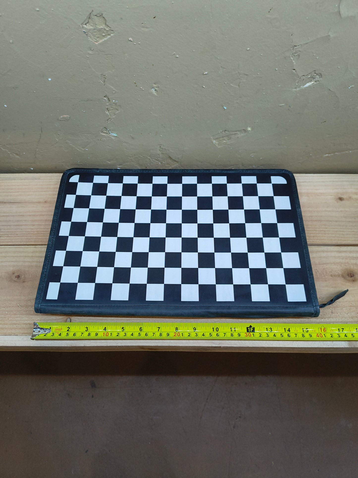 Leather Black and White Checkered Necklace Flat Jewelry Holder