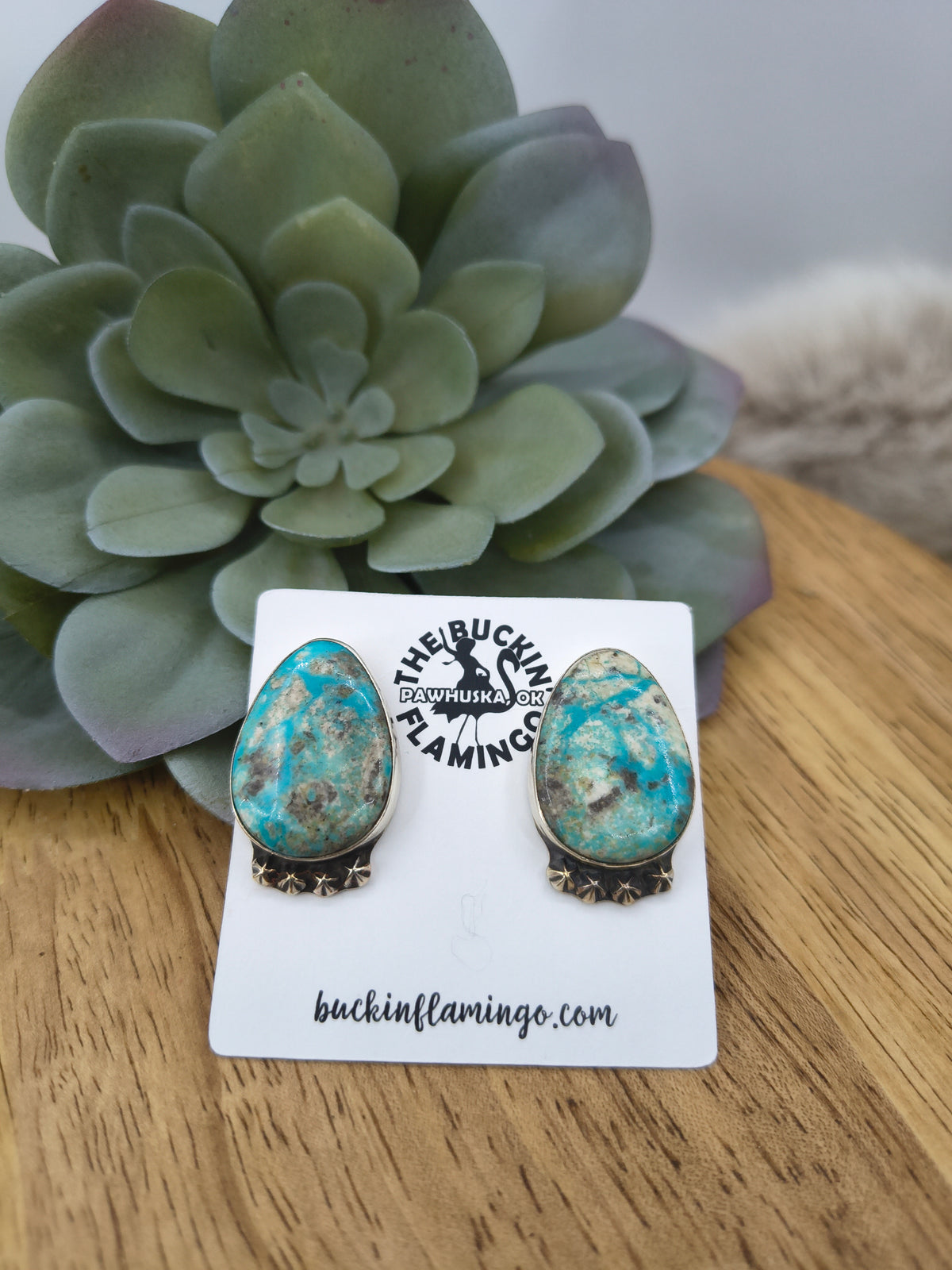 Kingman Turquoise Earrings by Christina Jackson, Navajo