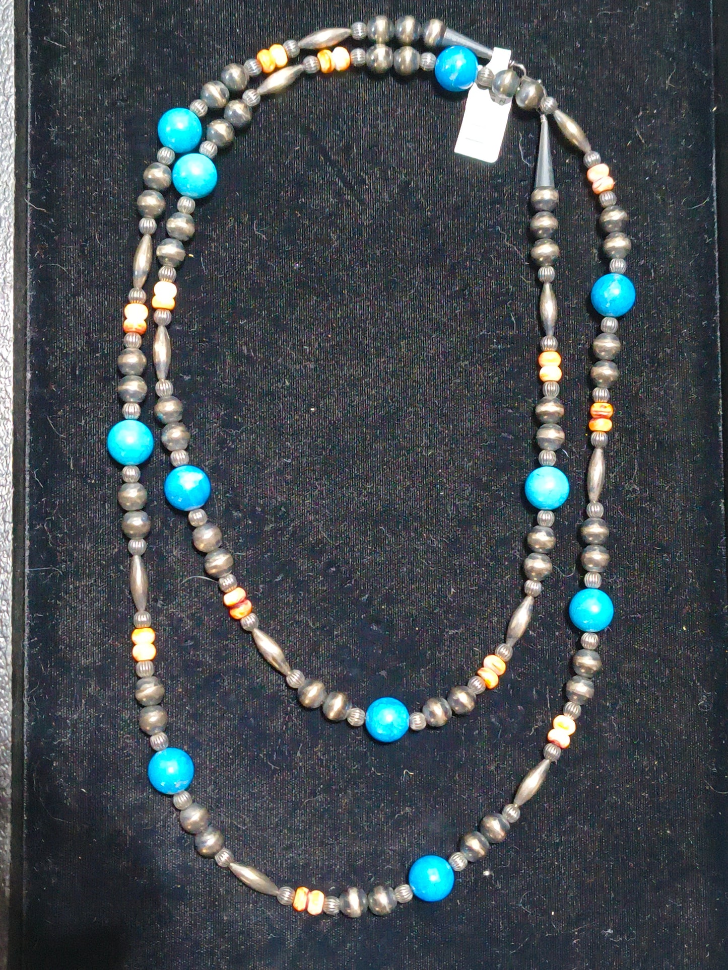 44" Navajo Style Pearls with Spiny Oyster and Turquoise Beads