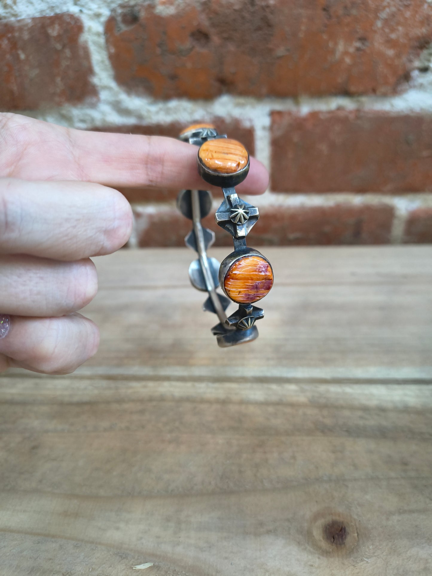 8.5" Bangle with Orange Spiny Oyster by Chimney Butte, Navajo